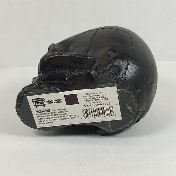 Black Resin Tea Light Candle Votive Holder Skull Bones Head Holiday Seasonal New - Picture 7 of 9